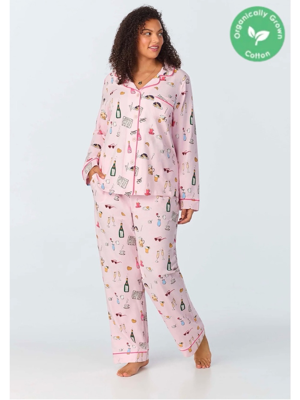 BedHead Pajamas Let’s Do Brunch Long Sleeve Classic Organic Cotton PJ’s Set XXL